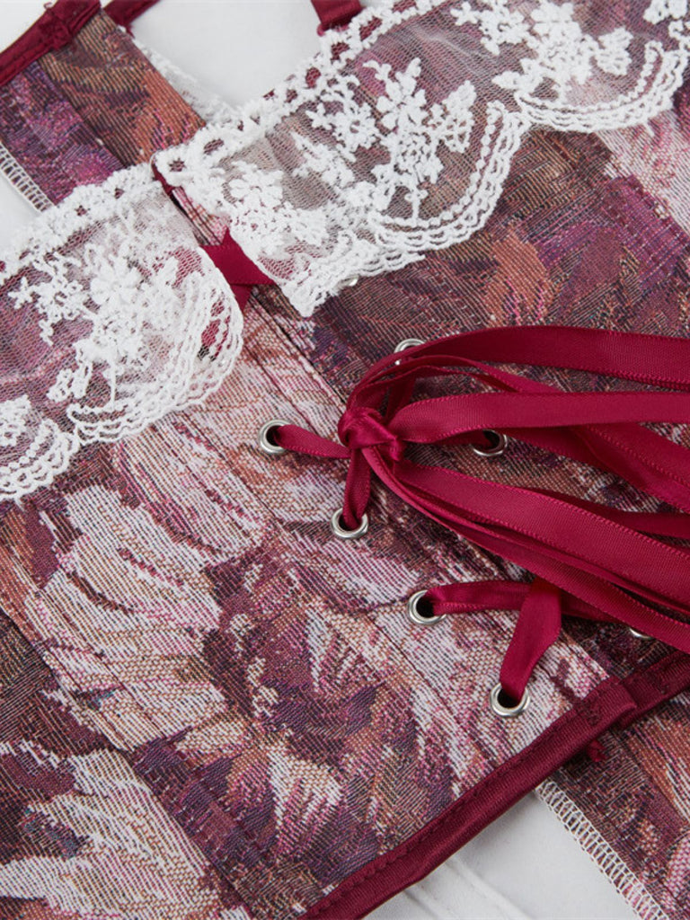 1960s Floral Lace Spaghetti Straps Corset Top
