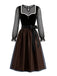 3PCS 1950s Polka Dot Mesh Crop Top & Contrast Trim Dress With Apron
