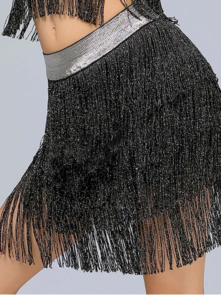 1920s Fringe Solid Elastic Waist Skirt