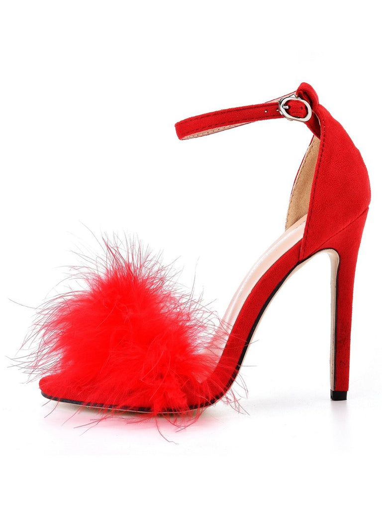Feather Suede Strap High Heels