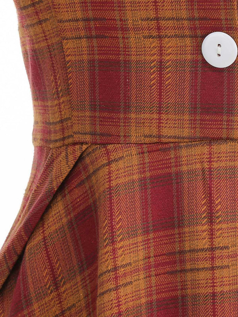 1950s Peter Pan Collar Plaid Swing Dress