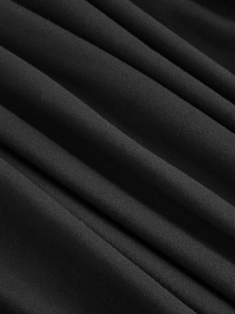 Burgundy 1940s Off-Shoulder Long Sleeve Pleated Dress