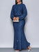 1930s Glitter Ruched Lantern Sleeve Knit Fishtail Dress