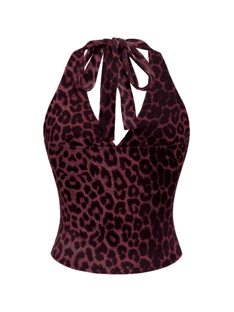 1980s Leopard Print Halter Neck Wrap Top