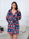 [Plus Size] 1950s Winter Print Plush Hooded Robe