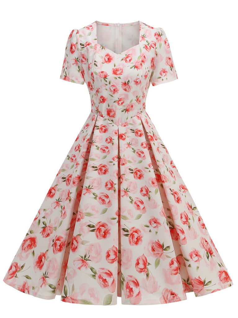 1950s Vintage Floral Swing Dress