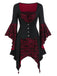 Wine Red&Black 1940s Skull Lace Button Dress