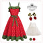 Red 1950s Strawberry Ruffle Belt Dress