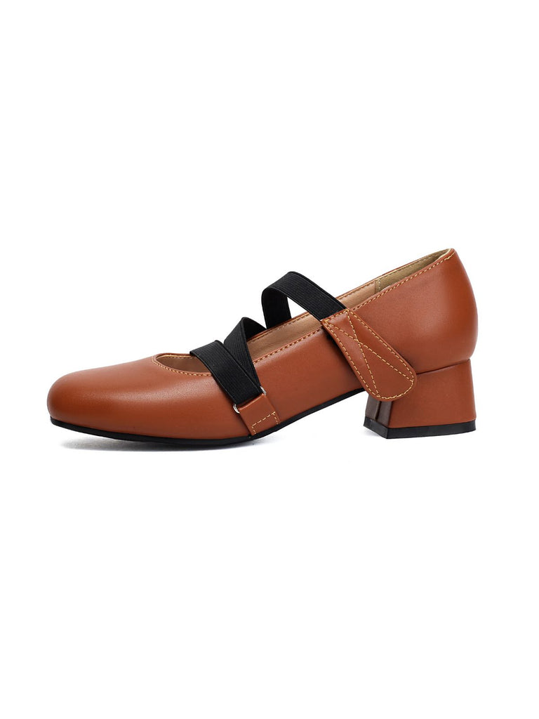 Ballet-Inspired Bungee Leather Chunky Heel Shoes