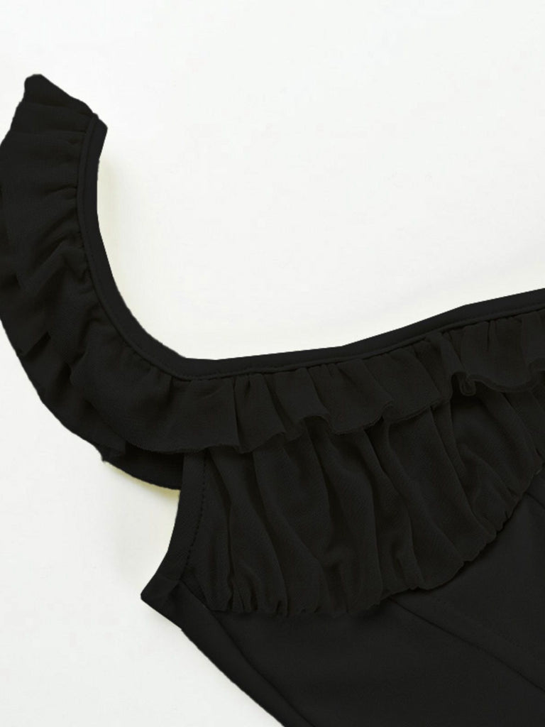 1960s Mesh Patchwork Ruffled Corset Camisole