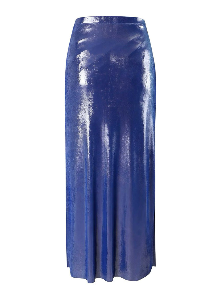 Blue 1970s Shimmery Pearl Solid Cover-Up