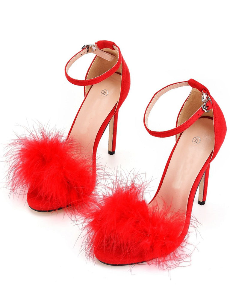 Feather Suede Strap High Heels