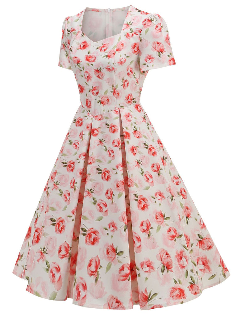 1950s Vintage Floral Swing Dress