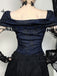 Dark Blue 1930s Halloween Off-Shoulder Lace Tassel Top