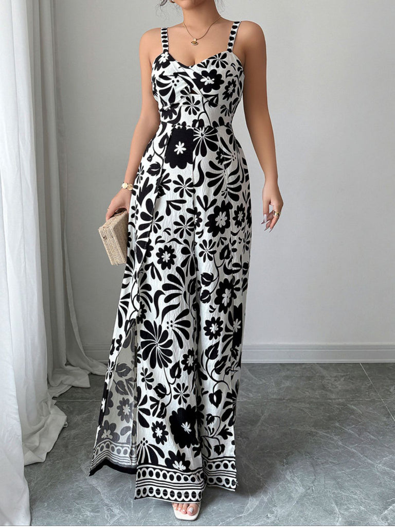 1970s Floral Boho Style Suspender Jumpsuit