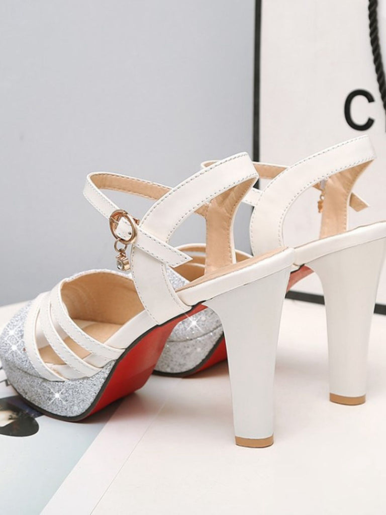 Glitter PU Leather High Heel Sandals