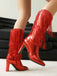 Metallic Pointed-toe Fringe Block-heel High Boots