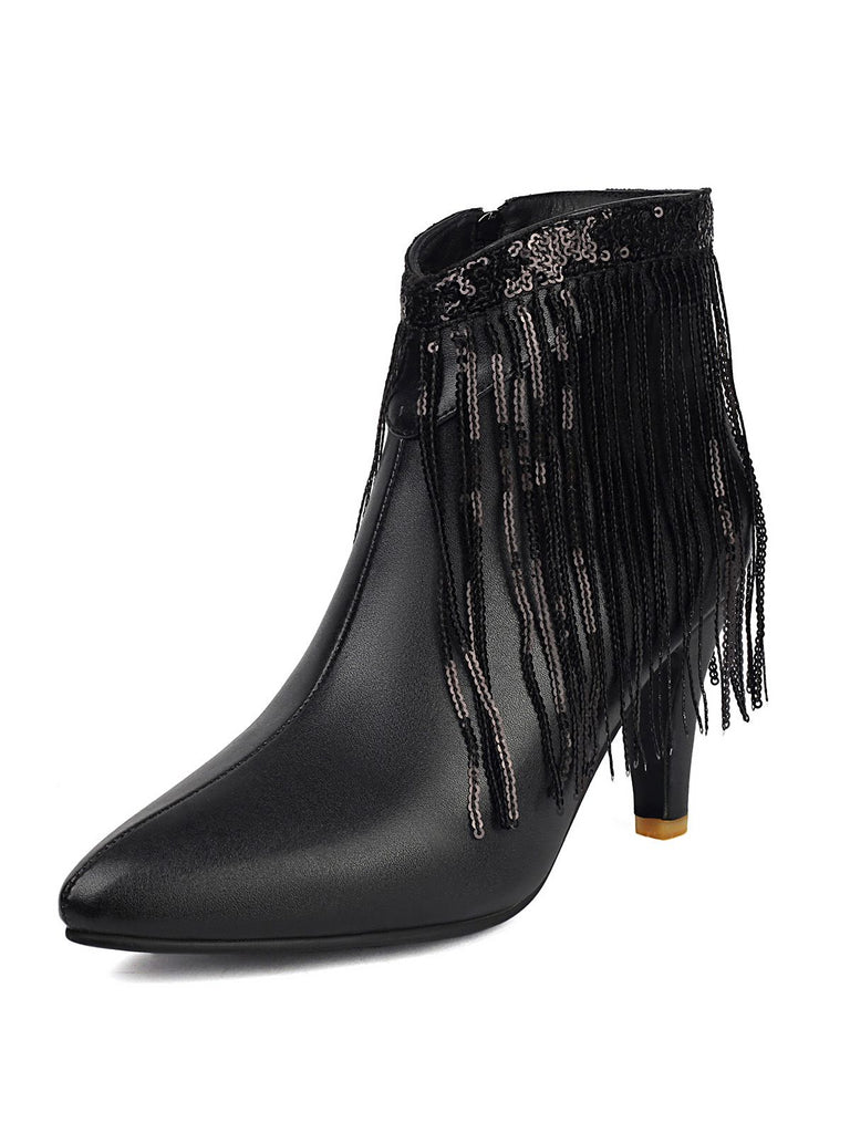 Metallic Tassel Pointed Toe Stiletto Chelsea Boots