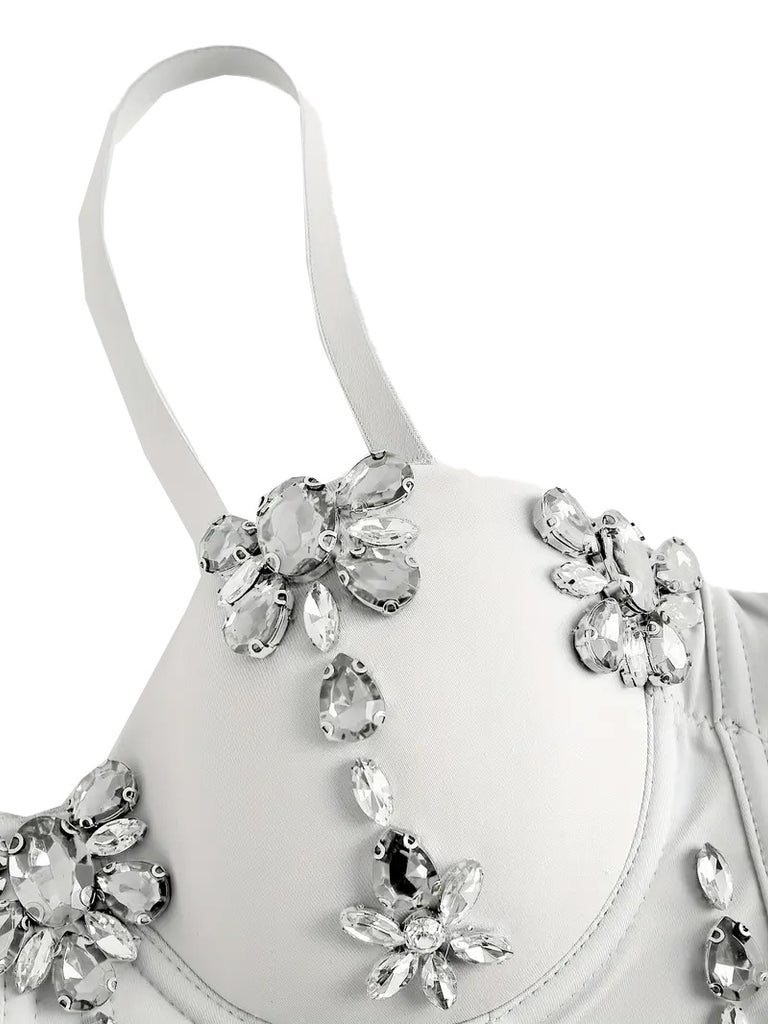 1970s Slip Crystal Cropped Bustier Top