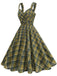 1950s Slip V-Neck Plaid Swing Dress