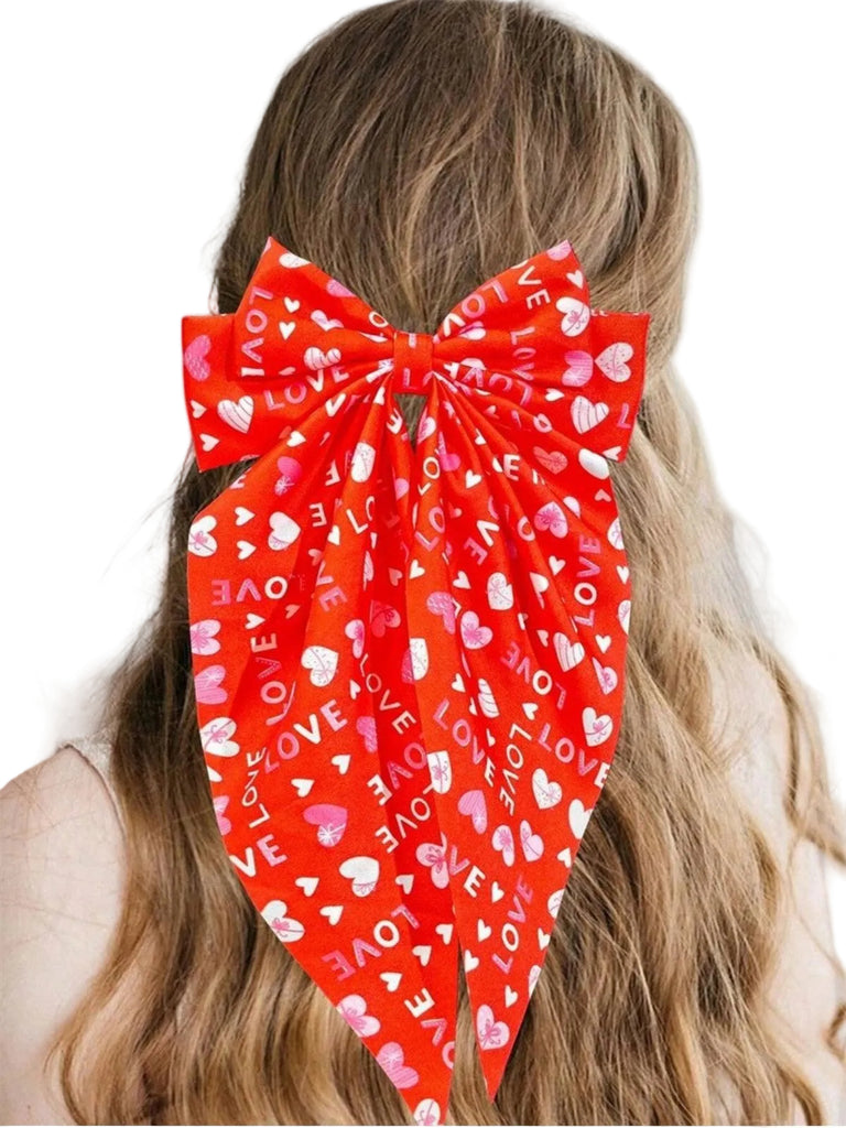 Valentine's Day Heart Print Bow Hairpin