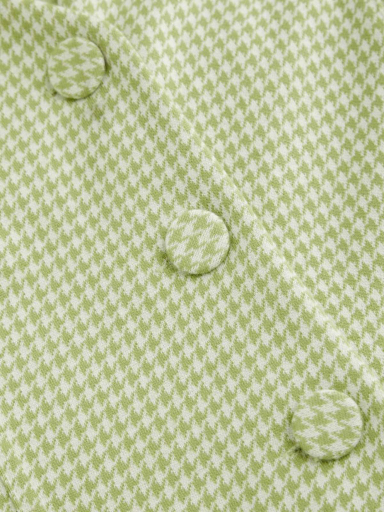 Green 1960s V-Neck Houndstooth Sleeveless Dress