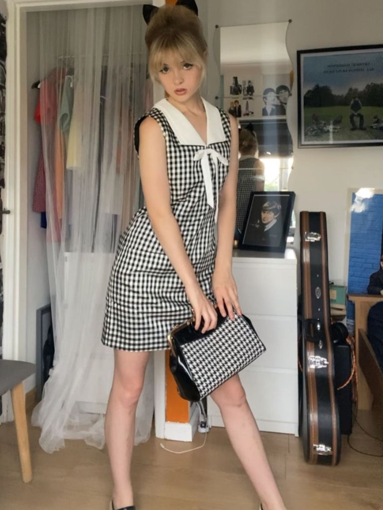 1960s Acetate Gingham Plaid Shift Dress