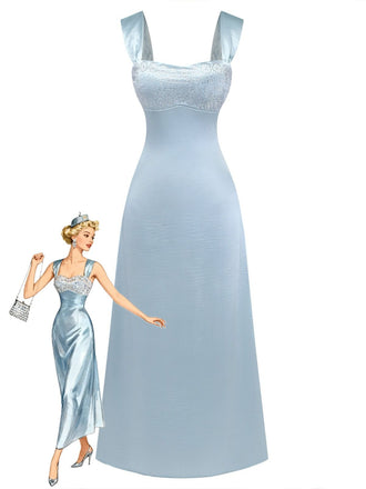 1930s Satin Rhinestone Wide-Strap Maxi Dress