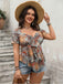 [Plus Size] Multicolor 1970S Boho Sun Print Bow Front Top