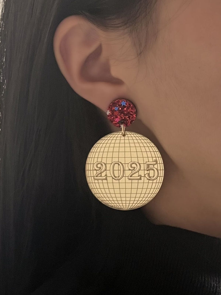 Sparkling 2025 Glitter Disco Earrings