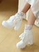 Vintage Lace Beaded Bow Chunky Heels Boots