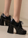 Mary Jane Plaid Square Toe Block Heel Shoes