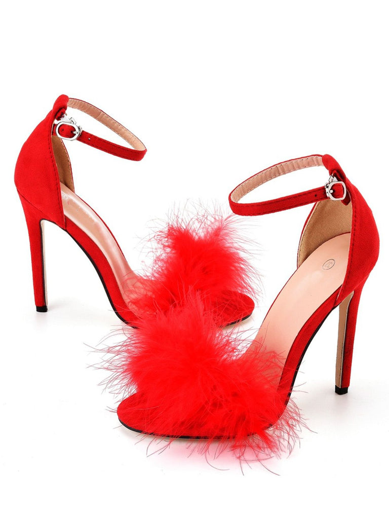 Feather Suede Strap High Heels