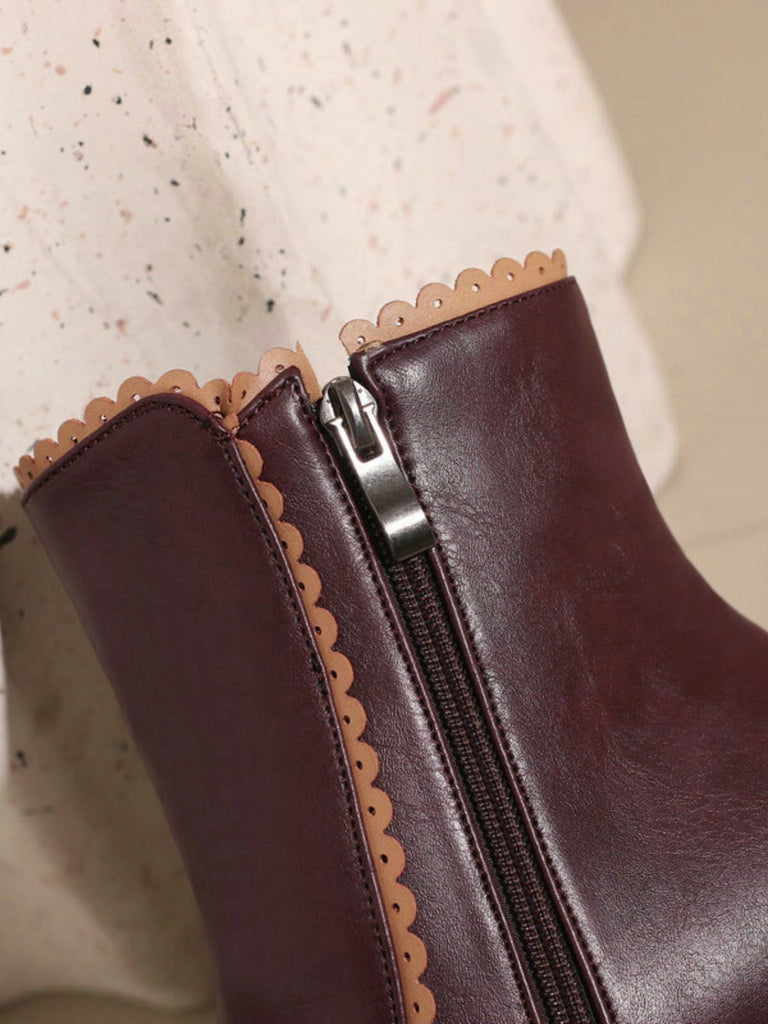 Vintage Faux Fur Lining Chunky Heel Short Boots