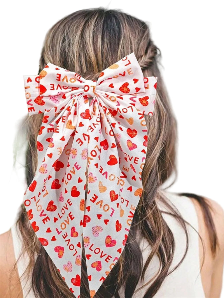 Valentine's Day Heart Print Bow Hairpin