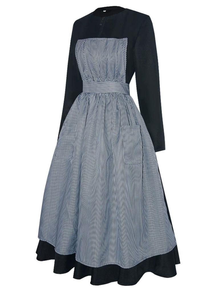 Black 1950s Sound Of Music Maria Striped Dress