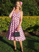 1950s Halter Contrast Polka Dots Belted Dress