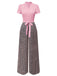 [Pre-Sale] Pink 1930s Plaid Keyhole Neck Belted Jumpsuit