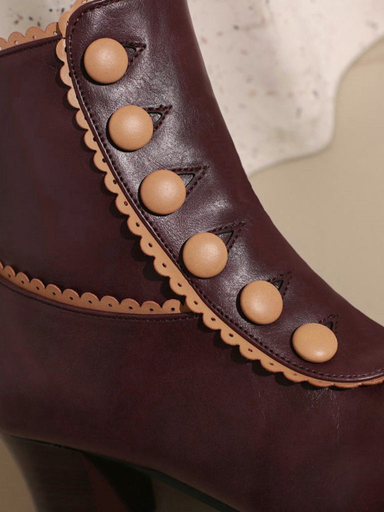 Vintage Faux Fur Lining Chunky Heel Short Boots