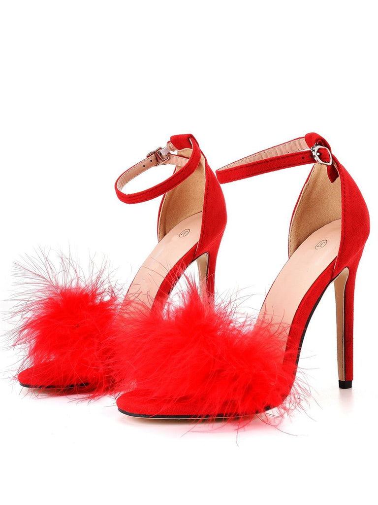 Feather Suede Strap High Heels