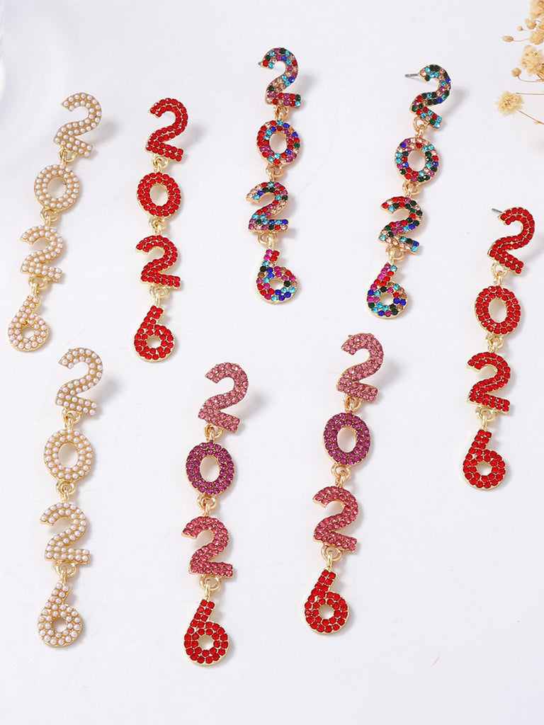 Rhinestone 2026 Colorful New Year's Drop Dangle Earrings