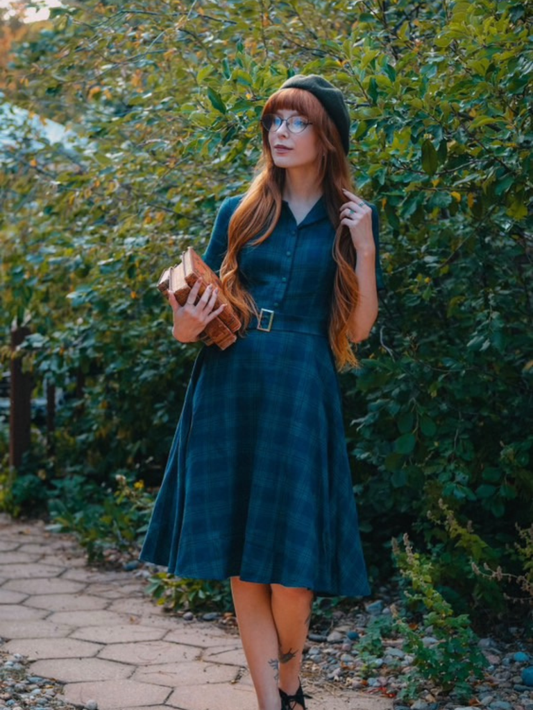 Plaids 1950s Buttoned Belted Swing Dress