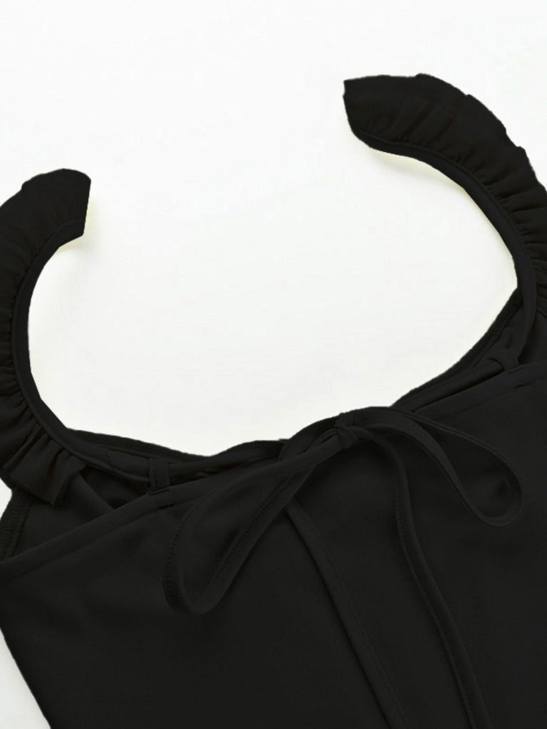 1960s Mesh Patchwork Ruffled Corset Camisole