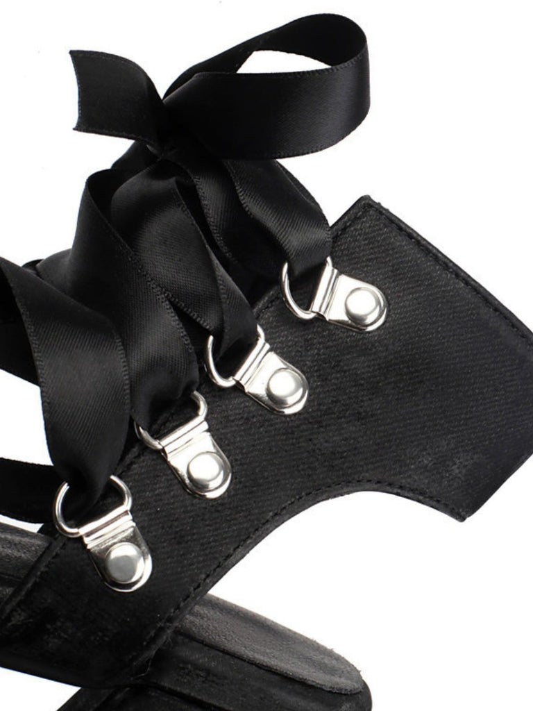 Ribbon Bow Lace-Up Chunky Heel Sandals