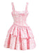 Pink 1950s Strap Floral Bow Tiered Dress
