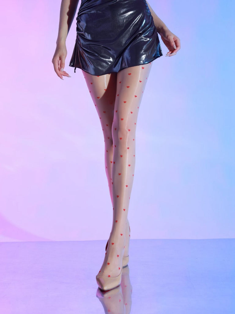 Vintage Heart Dots High-Waisted Pantyhose