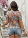 [Plus Size] Multicolor 1970S Boho Sun Print Bow Front Top