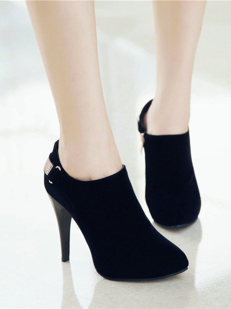 Vintage Solid Velvet Pointed Toe Stiletto Heels