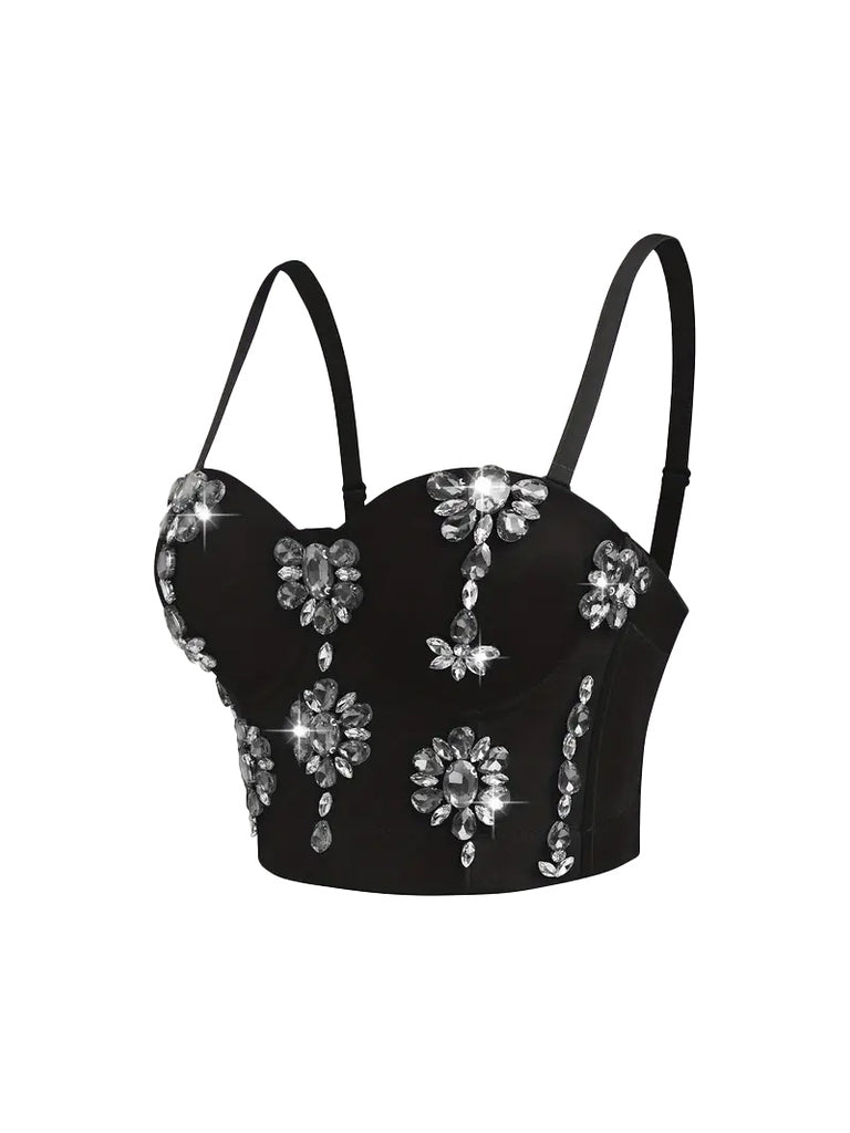 1970s Slip Crystal Cropped Bustier Top