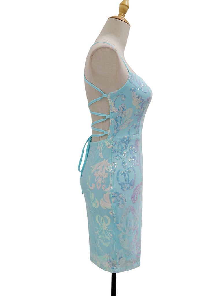 1920s Solid Sequin Spaghetti Strap Backless Dress